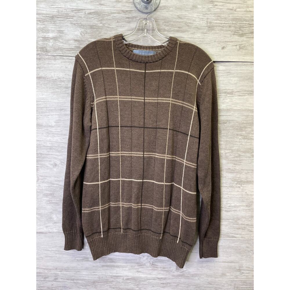 Oscar De La Renta Sweater Mens S Brown Crew Neck Long Sleeve Pullover
